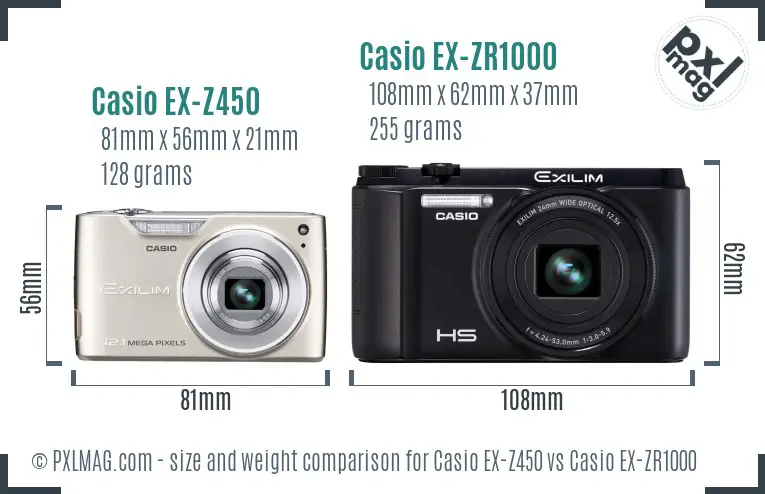 Casio EX-Z450 vs Casio EX-ZR1000 size comparison