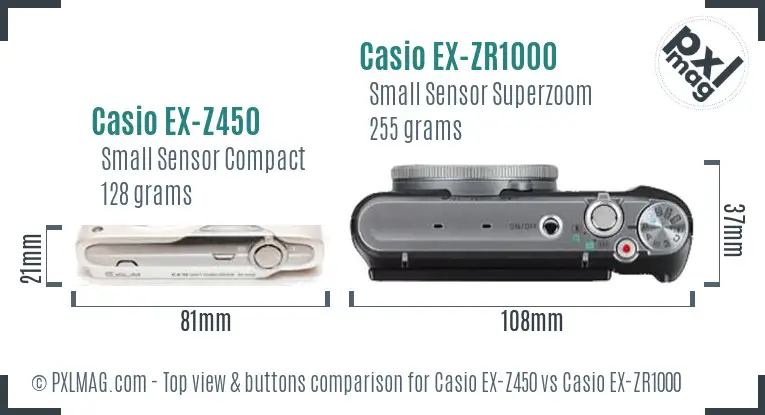 Casio EX-Z450 vs Casio EX-ZR1000 top view buttons comparison