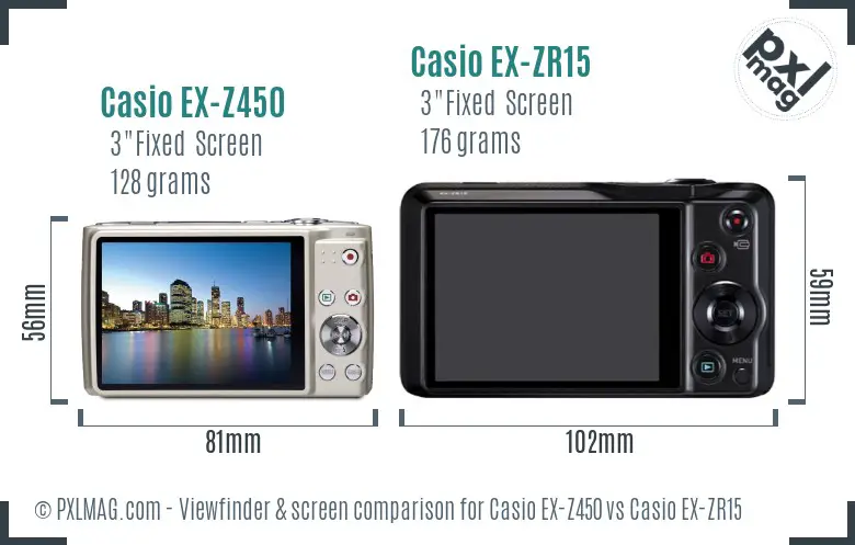 Casio EX-Z450 vs Casio EX-ZR15 Screen and Viewfinder comparison