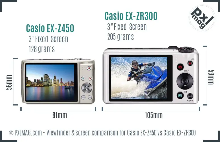 Casio EX-Z450 vs Casio EX-ZR300 Screen and Viewfinder comparison