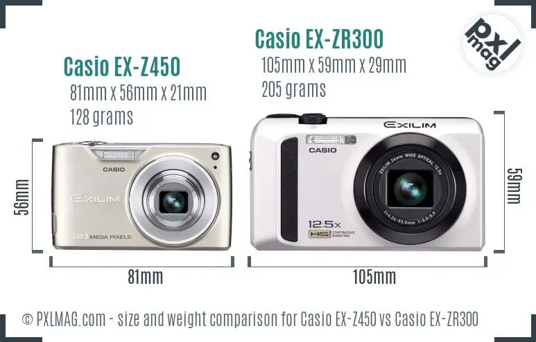 Casio EX-Z450 vs Casio EX-ZR300 size comparison