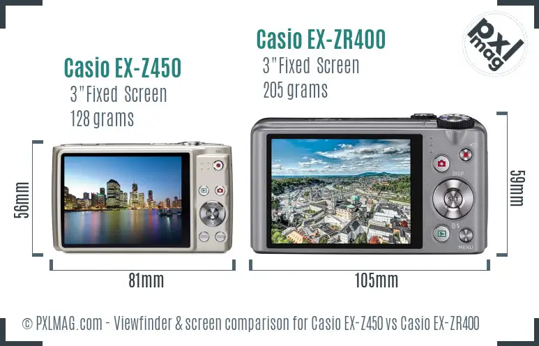 Casio EX-Z450 vs Casio EX-ZR400 Screen and Viewfinder comparison