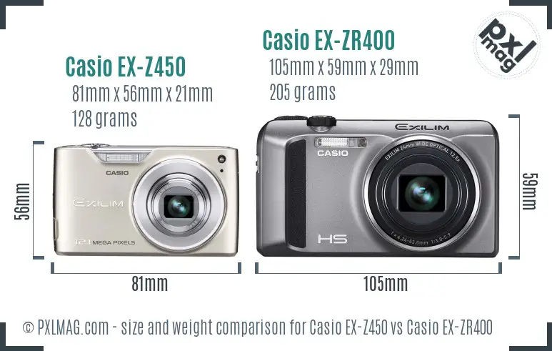 Casio EX-Z450 vs Casio EX-ZR400 size comparison