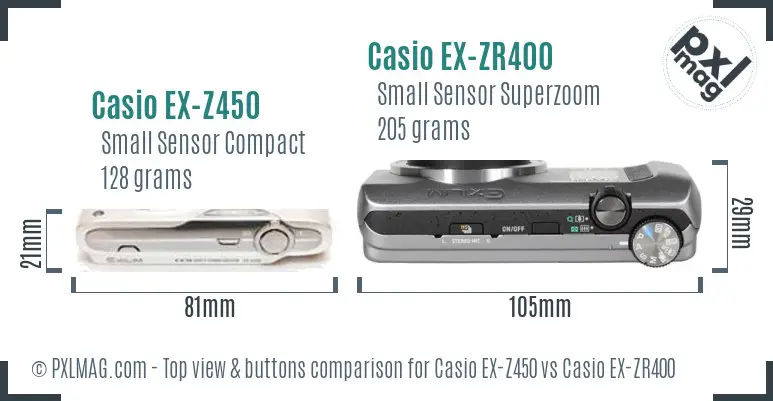 Casio EX-Z450 vs Casio EX-ZR400 top view buttons comparison