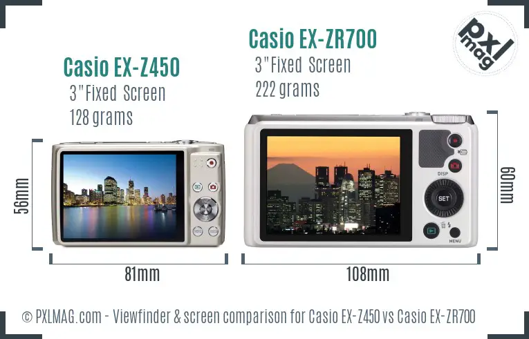 Casio EX-Z450 vs Casio EX-ZR700 Screen and Viewfinder comparison