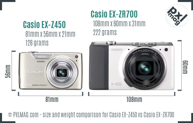 Casio EX-Z450 vs Casio EX-ZR700 size comparison
