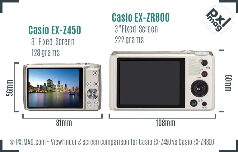 Casio EX-Z450 vs Casio EX-ZR800 Screen and Viewfinder comparison