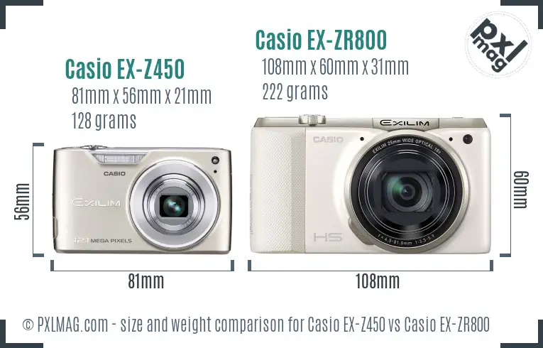 Casio EX-Z450 vs Casio EX-ZR800 size comparison