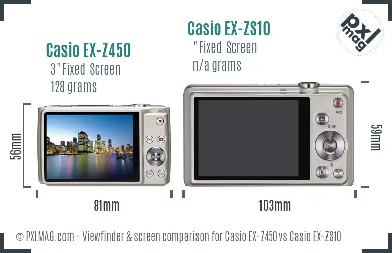 Casio EX-Z450 vs Casio EX-ZS10 Screen and Viewfinder comparison