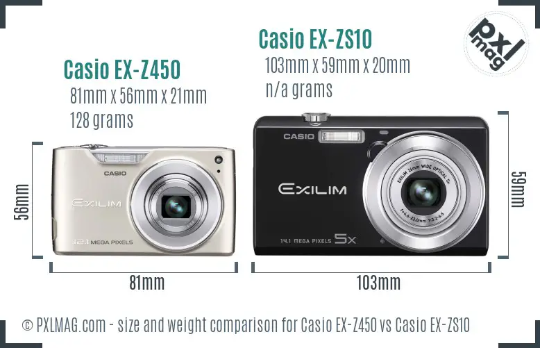 Casio EX-Z450 vs Casio EX-ZS10 size comparison