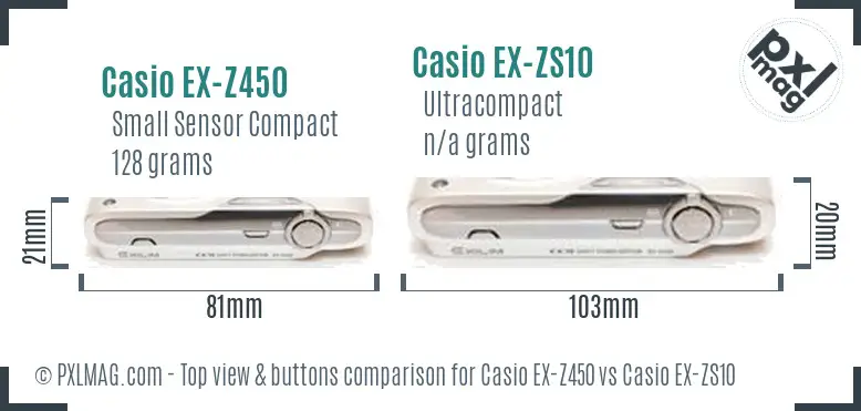 Casio EX-Z450 vs Casio EX-ZS10 top view buttons comparison