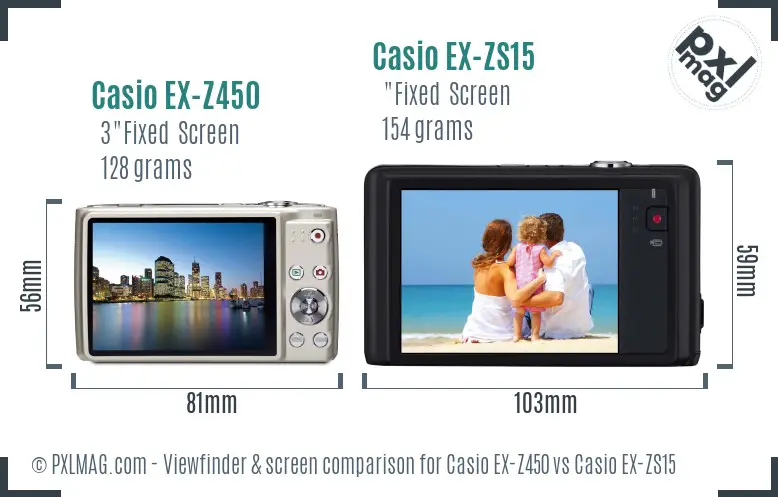 Casio EX-Z450 vs Casio EX-ZS15 Screen and Viewfinder comparison