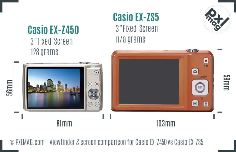 Casio EX-Z450 vs Casio EX-ZS5 Screen and Viewfinder comparison
