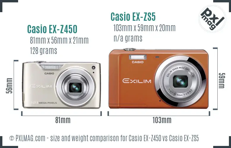 Casio EX-Z450 vs Casio EX-ZS5 size comparison