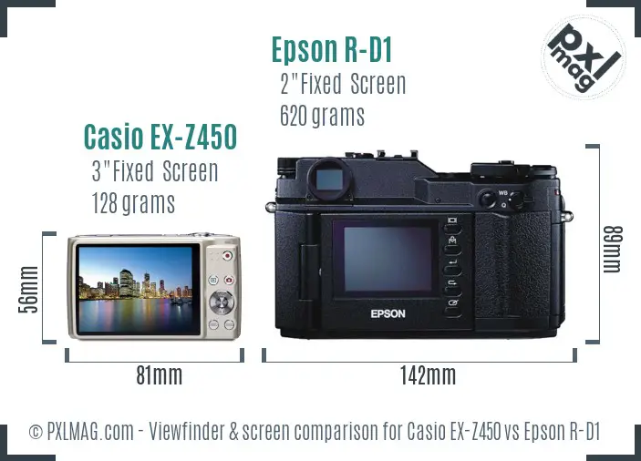 Casio EX-Z450 vs Epson R-D1 Screen and Viewfinder comparison