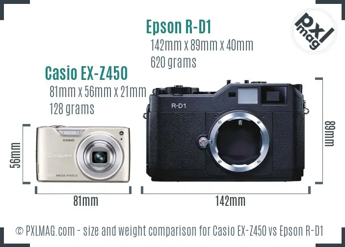 Casio EX-Z450 vs Epson R-D1 size comparison