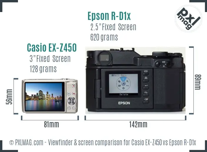 Casio EX-Z450 vs Epson R-D1x Screen and Viewfinder comparison