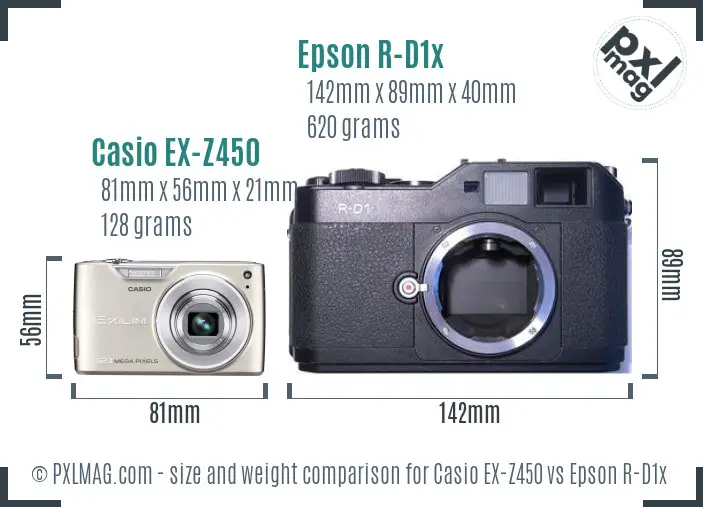 Casio EX-Z450 vs Epson R-D1x size comparison