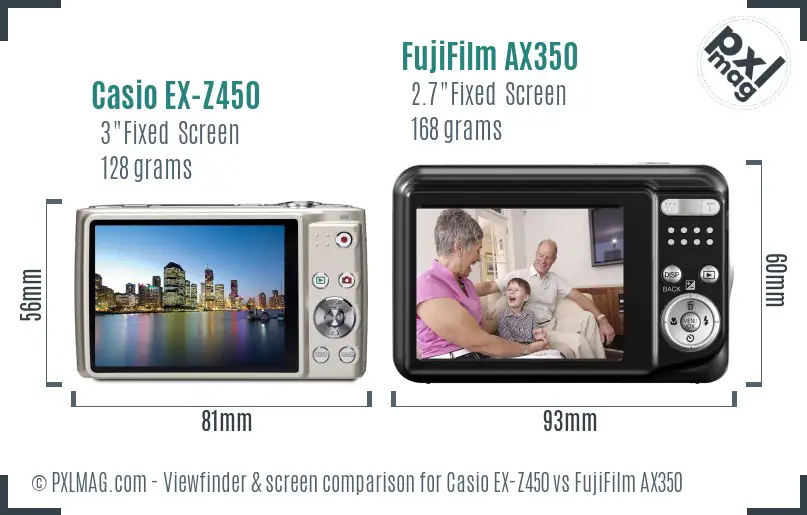 Casio EX-Z450 vs FujiFilm AX350 Screen and Viewfinder comparison Casio EX-Z450 vs FujiFilm AX350 Screen and Viewfinder comparison
