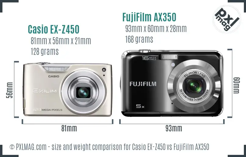 Casio EX-Z450 vs FujiFilm AX350 size comparison Casio EX-Z450 vs FujiFilm AX350 size comparison