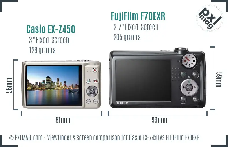 Casio EX-Z450 vs FujiFilm F70EXR Screen and Viewfinder comparison