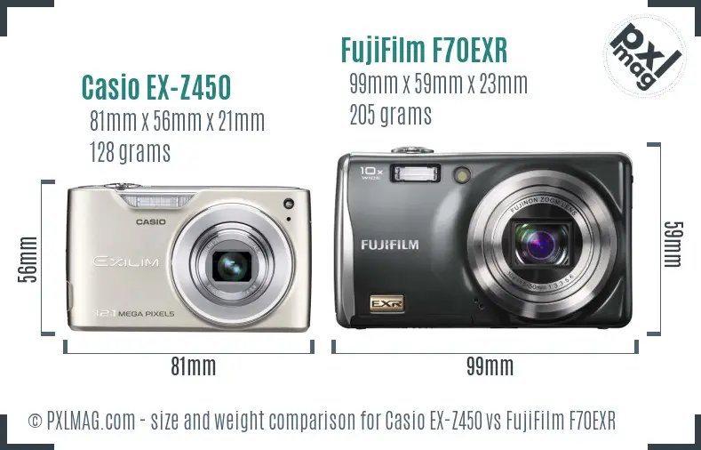 Casio EX-Z450 vs FujiFilm F70EXR size comparison