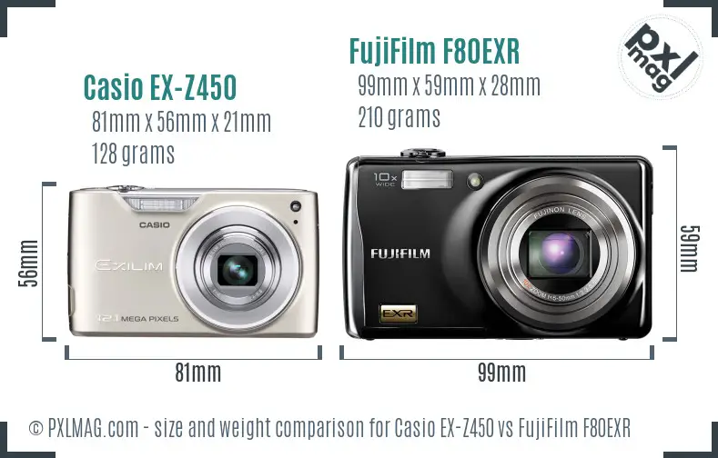 Size and ergonomics comparison between Casio EX-Z450 and FujiFilm F80EXR