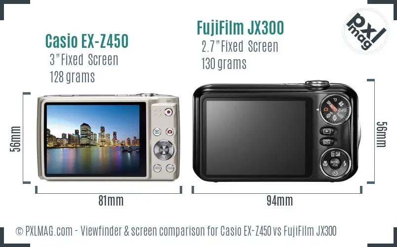 Casio EX-Z450 vs FujiFilm JX300 Screen and Viewfinder comparison