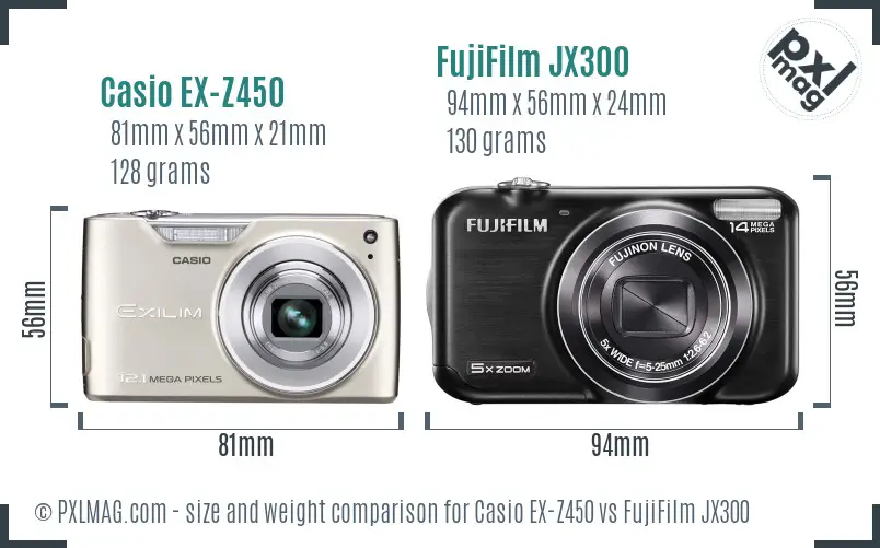 Casio EX-Z450 vs FujiFilm JX300 size comparison