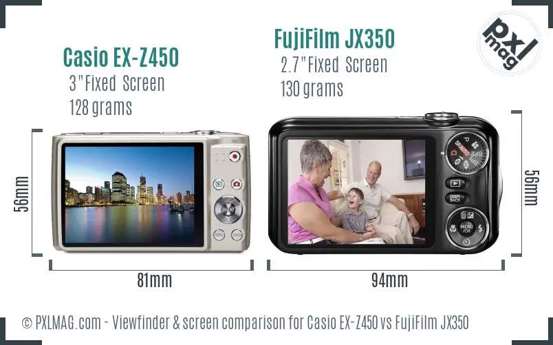 Casio EX-Z450 vs FujiFilm JX350 Screen and Viewfinder comparison
