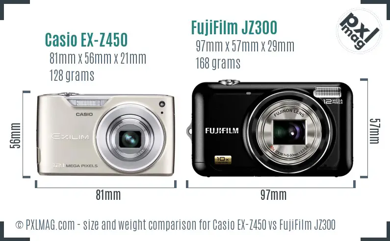 Casio EX-Z450 vs FujiFilm JZ300 size comparison