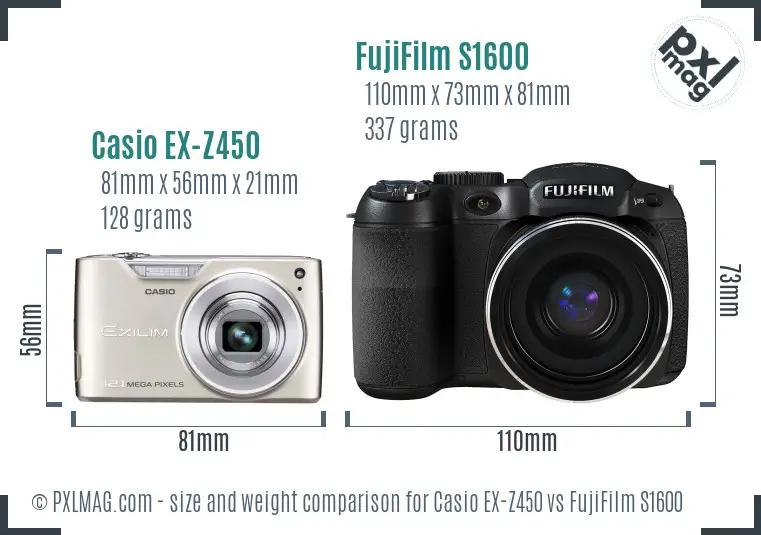 Casio EX-Z450 vs FujiFilm S1600 size comparison