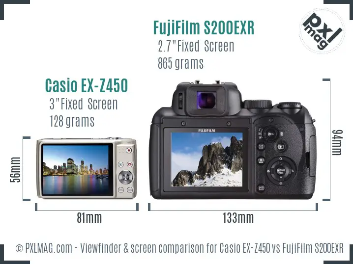 Casio EX-Z450 vs FujiFilm S200EXR Screen and Viewfinder comparison