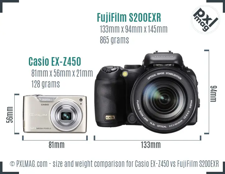 Casio EX-Z450 vs FujiFilm S200EXR size comparison