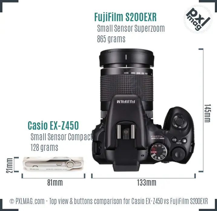 Casio EX-Z450 vs FujiFilm S200EXR top view buttons comparison