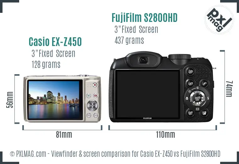 Casio EX-Z450 vs FujiFilm S2800HD Screen and Viewfinder comparison