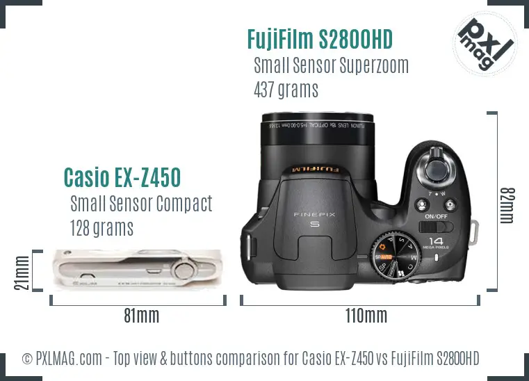 Casio EX-Z450 vs FujiFilm S2800HD top view buttons comparison