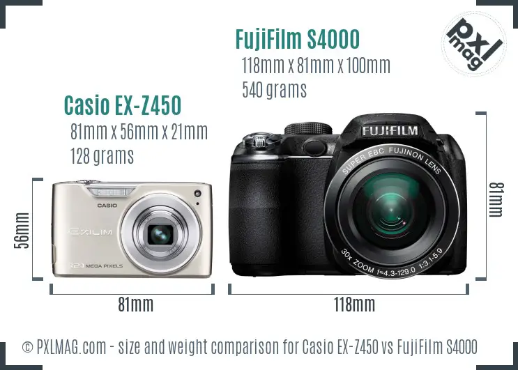 Casio EX-Z450 vs FujiFilm S4000 size comparison