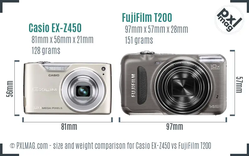 Casio EX-Z450 vs FujiFilm T200 size comparison