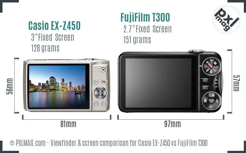Casio EX-Z450 vs FujiFilm T300 Screen and Viewfinder comparison