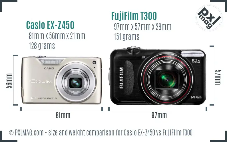 Casio EX-Z450 vs FujiFilm T300 size comparison