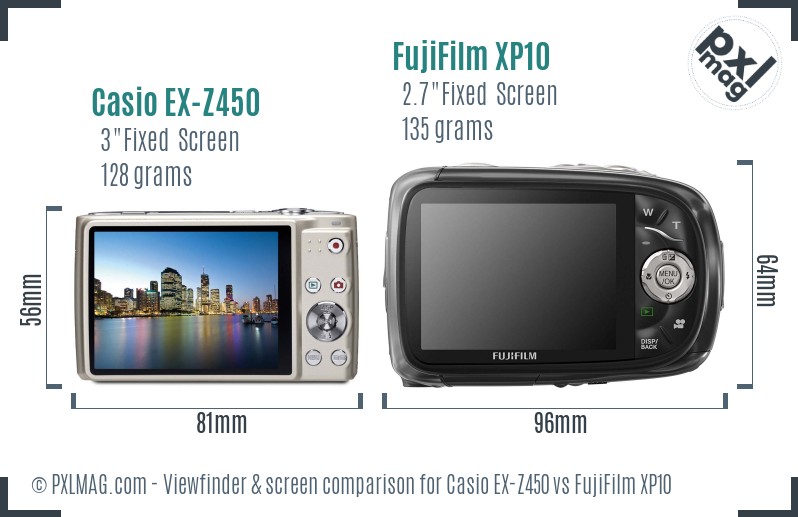 Casio EX-Z450 vs FujiFilm XP10 Screen and Viewfinder comparison