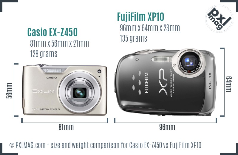 Casio EX-Z450 vs FujiFilm XP10 size comparison Casio EX-Z450 vs FujiFilm XP10 size comparison