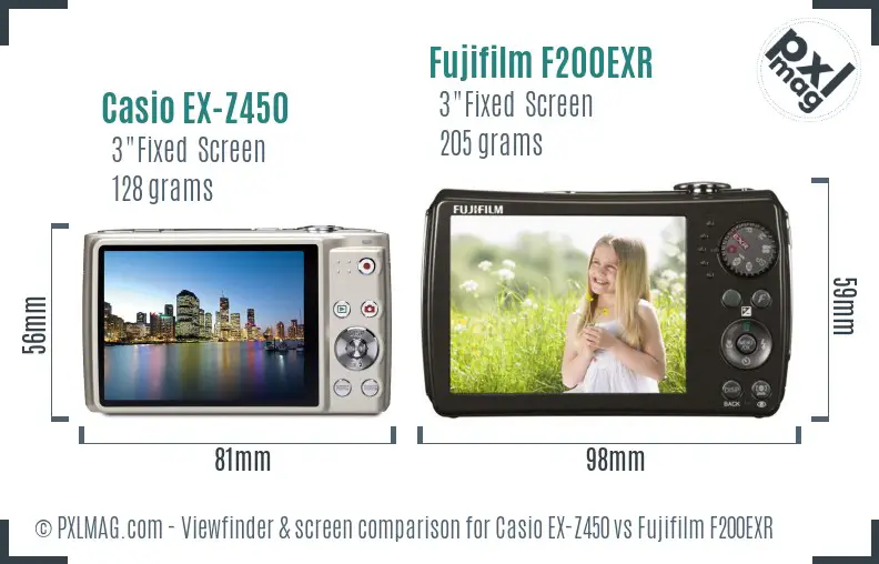 Casio EX-Z450 vs Fujifilm F200EXR Screen and Viewfinder comparison