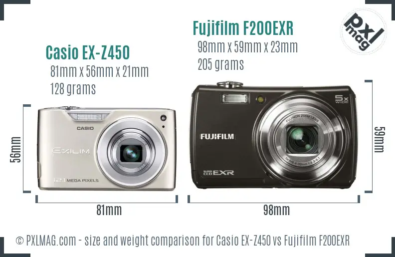 Casio EX-Z450 vs Fujifilm F200EXR size comparison