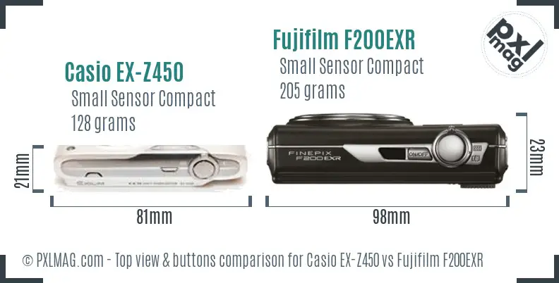Casio EX-Z450 vs Fujifilm F200EXR top view buttons comparison
