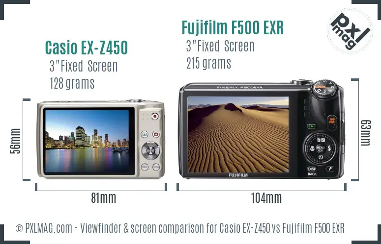 Casio EX-Z450 vs Fujifilm F500 EXR Screen and Viewfinder comparison