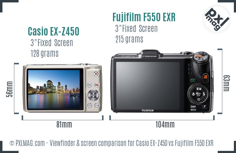 Casio EX-Z450 vs Fujifilm F550 EXR Screen and Viewfinder comparison