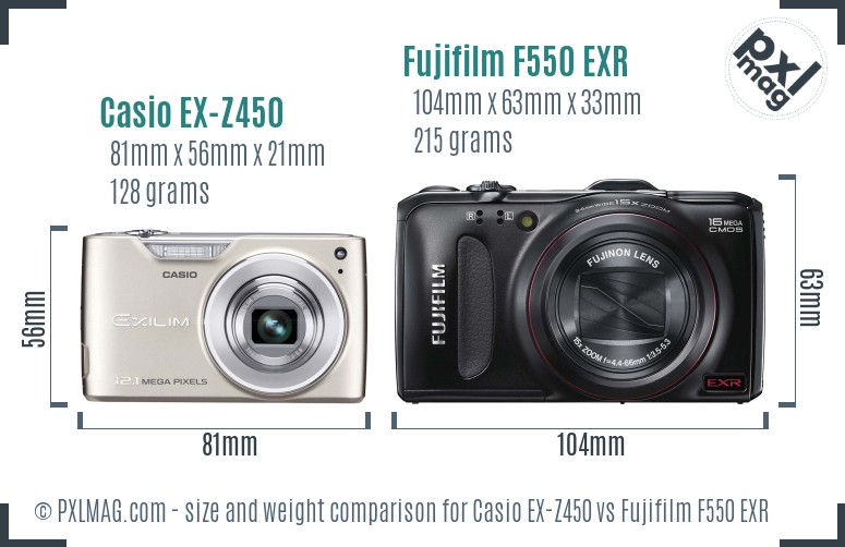 Casio EX-Z450 vs Fujifilm F550 EXR size comparison Casio EX-Z450 vs Fujifilm F550 EXR size comparison