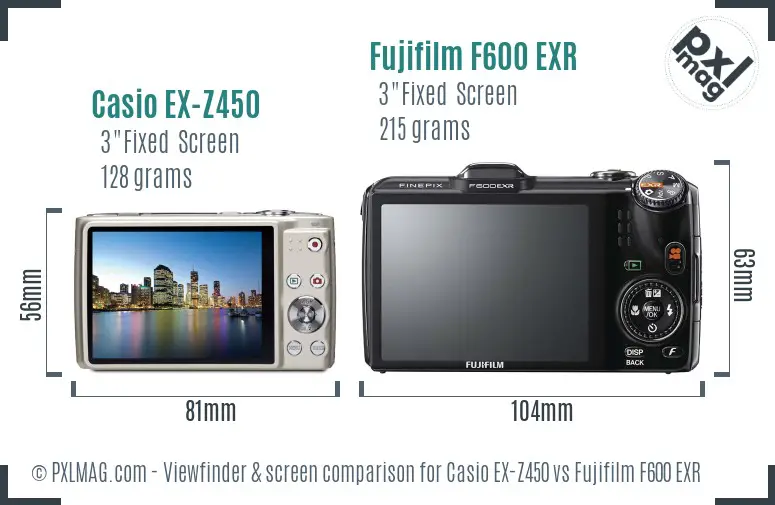 Casio EX-Z450 vs Fujifilm F600 EXR Screen and Viewfinder comparison
